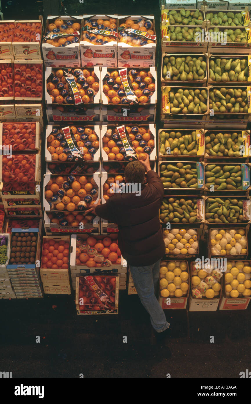 Fruit and vegetables on sale at New Covent Garden Market is the largest wholesale market in the country Stock Photo