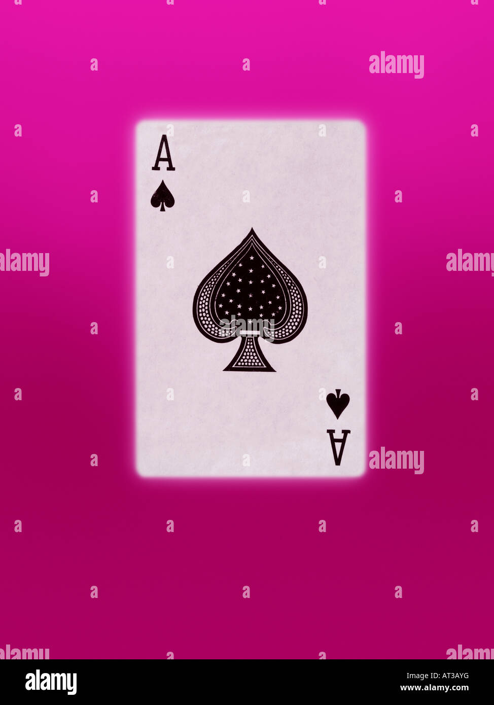 A playing card, the ace of spades, pink background Stock Photo