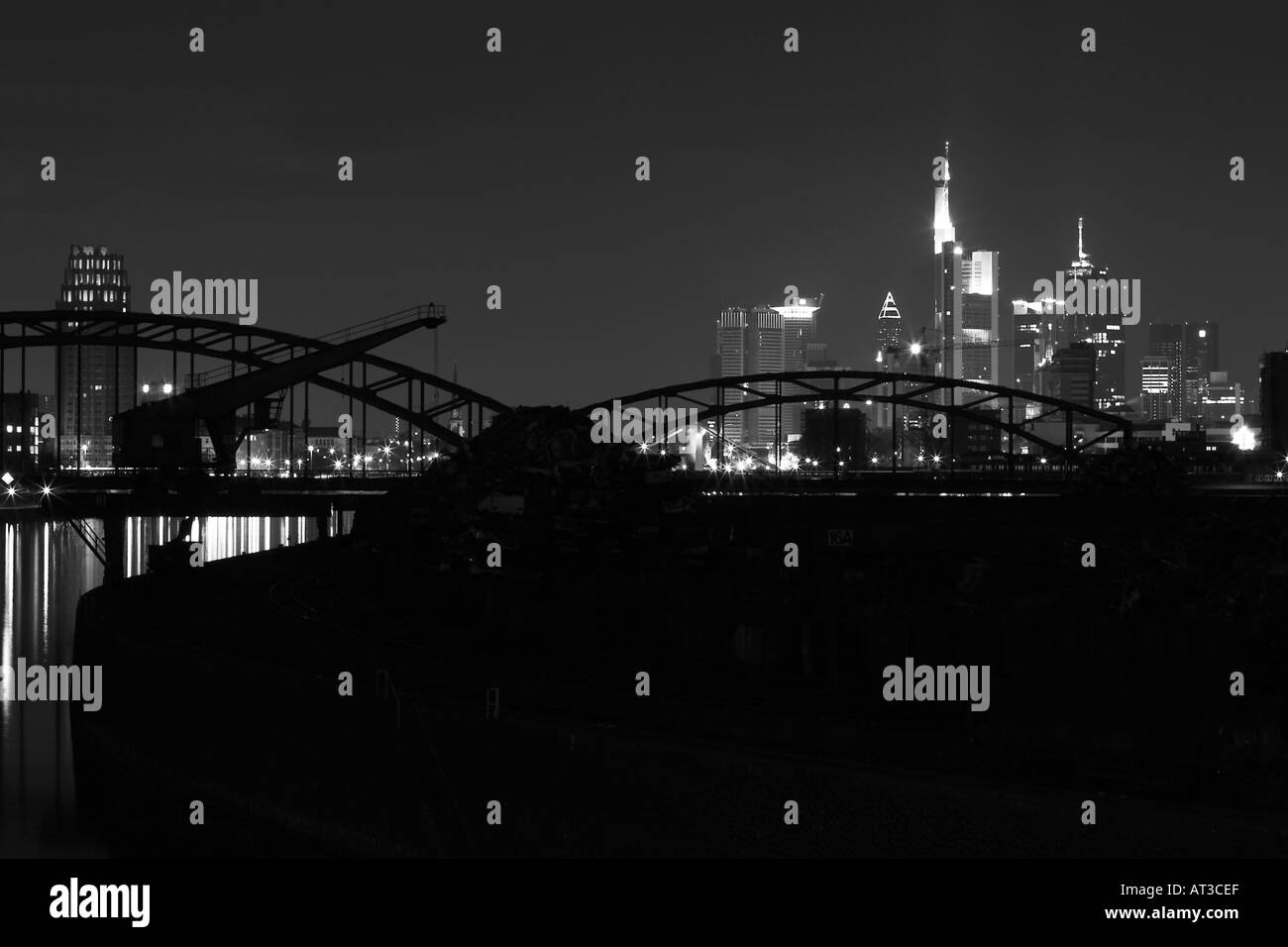 Great Skyline with the big Skyscrapers of Frankfurt am Main at night ...