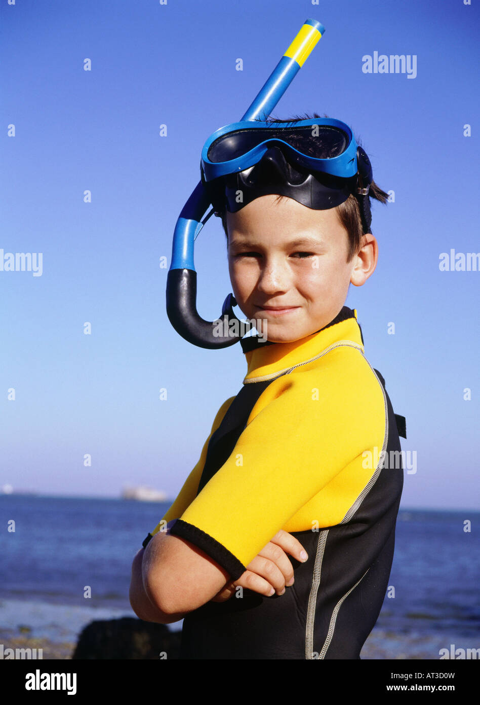 A boy wearing a snorkel and mask Stock Photo Alamy
