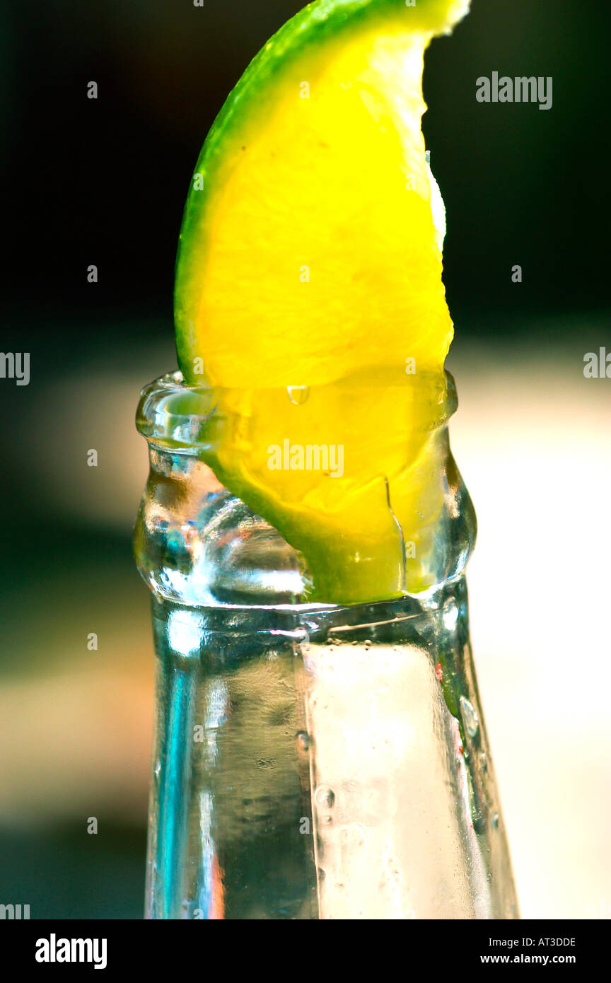 lime in beer bottle Stock Photo Alamy
