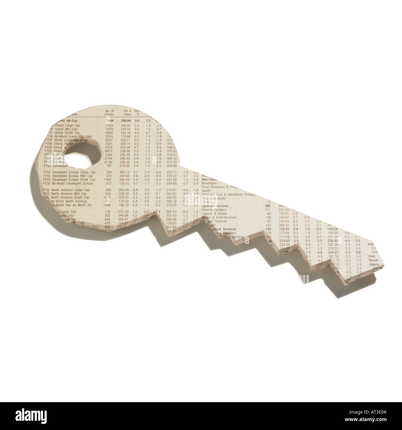 An origami door key made from a financial newspaper Stock Photo