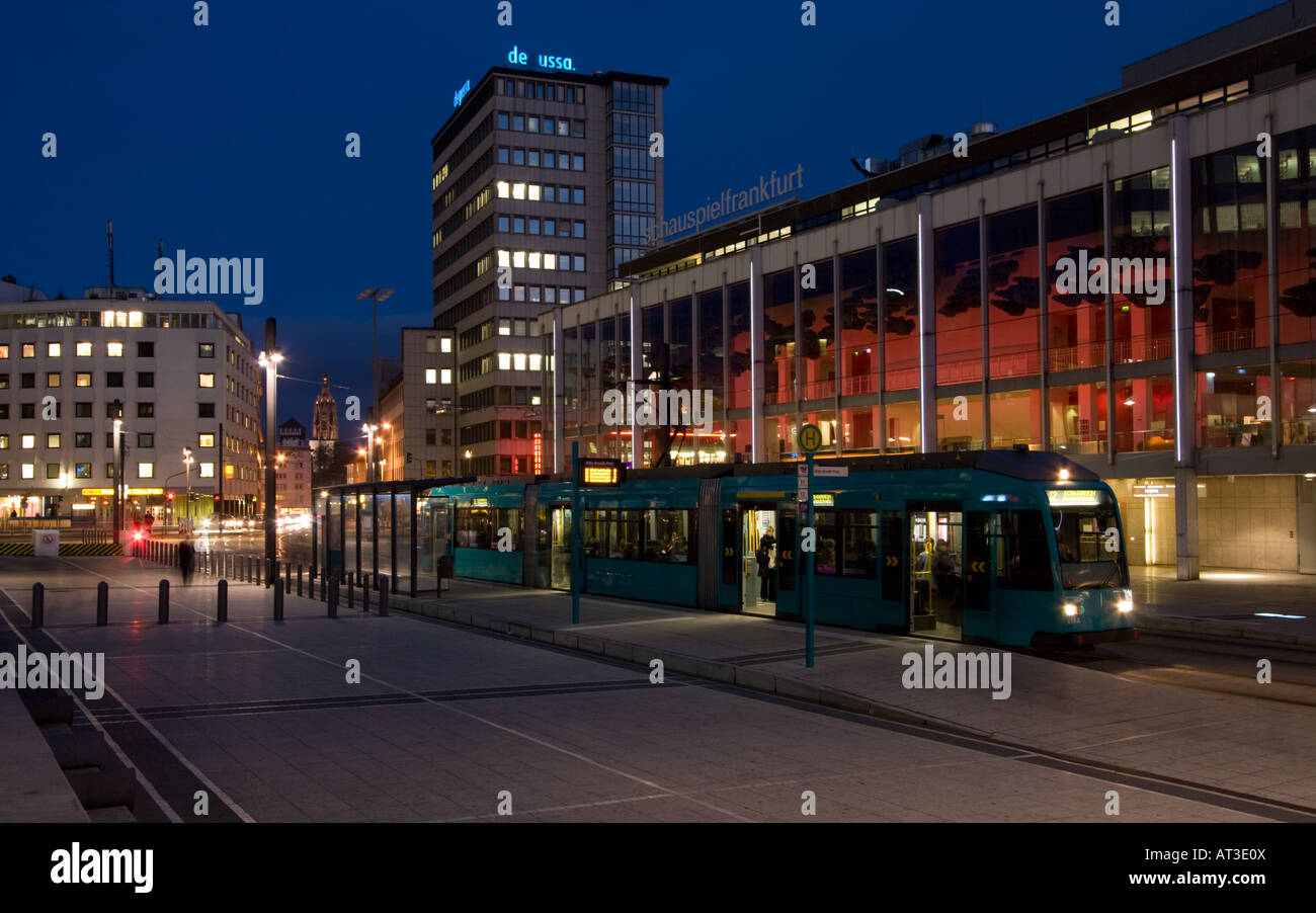 No 12 Tram at Willy Brandt Platz in front of the new Opera House Frankfurt Germany Stock Photo