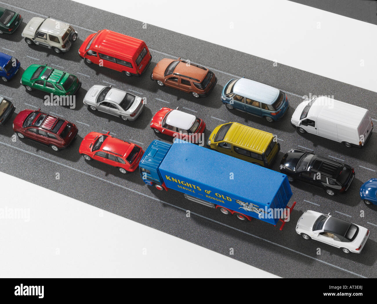 Model cars in a traffic jam, close-up Stock Photo