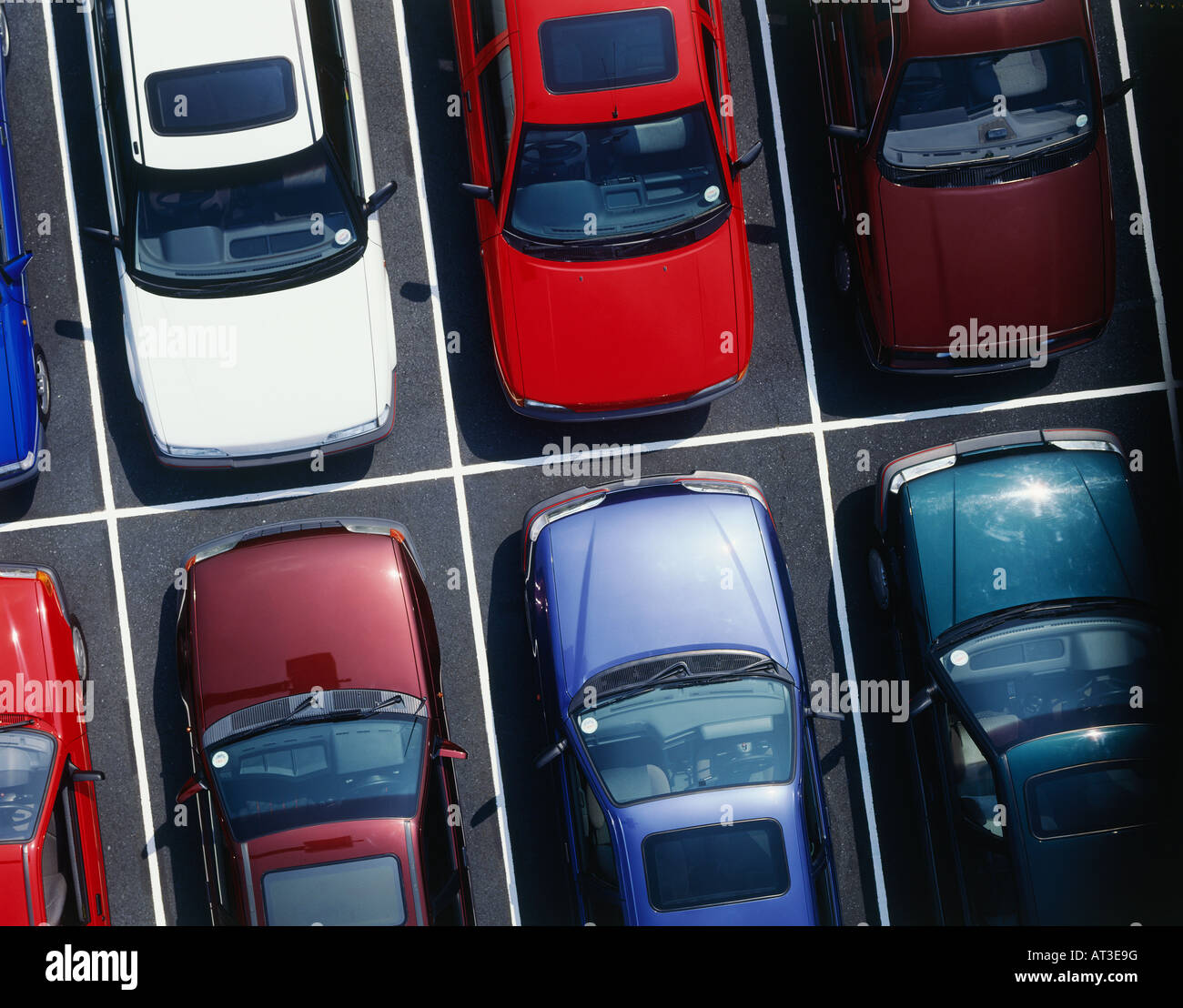 Cars in a car park, overhead view Stock Photo Alamy