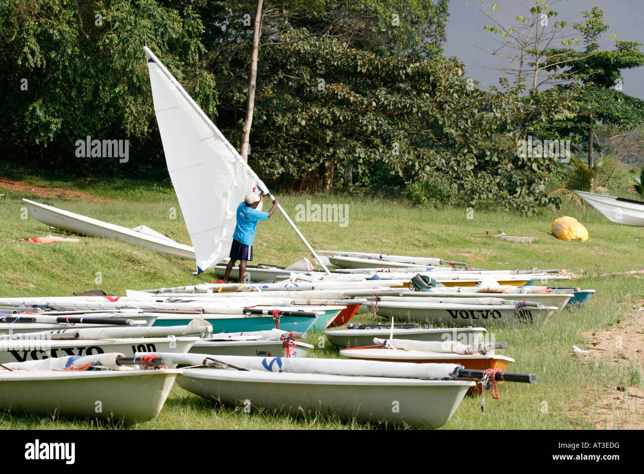 Laser dinghies being rigged at Victoria Nyanza Sailing Club (VNSC) on the shores of Lake