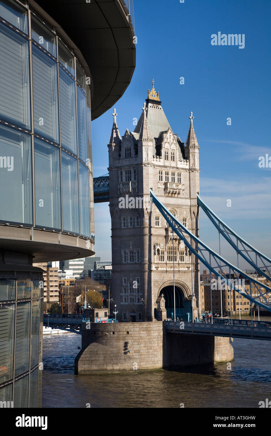 Tower Bridge and City Hall London Westminster designed by Norman Foster Stock Photo