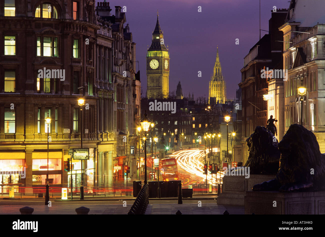 Big Ben and Whitehall from Trafalgar Square London England UK Stock Photo