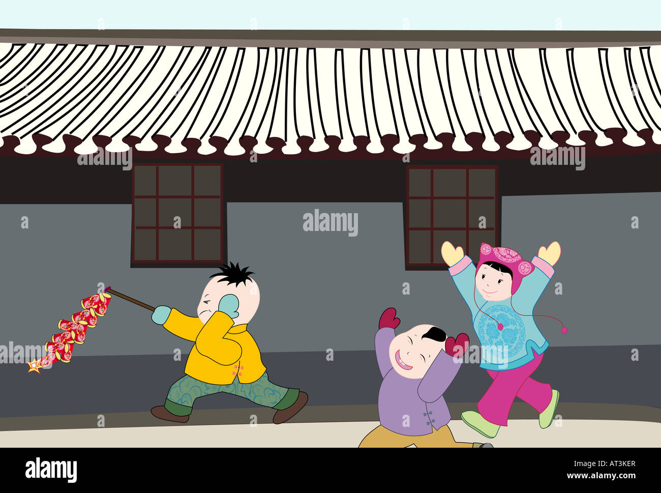 Kids setting fireworks Stock Photo - Alamy