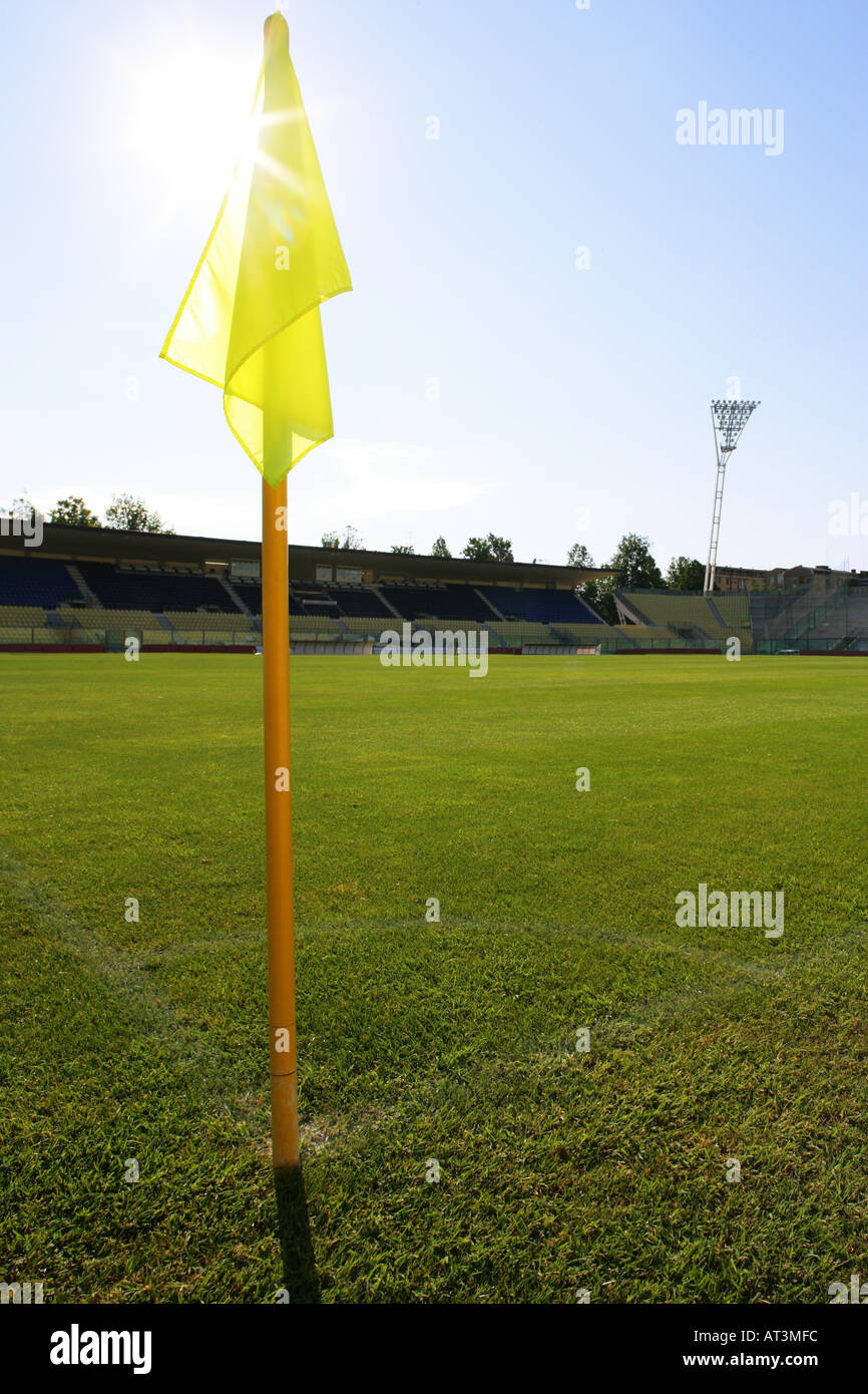 View of soccer pitch from behind corner flag Stock Photo Alamy