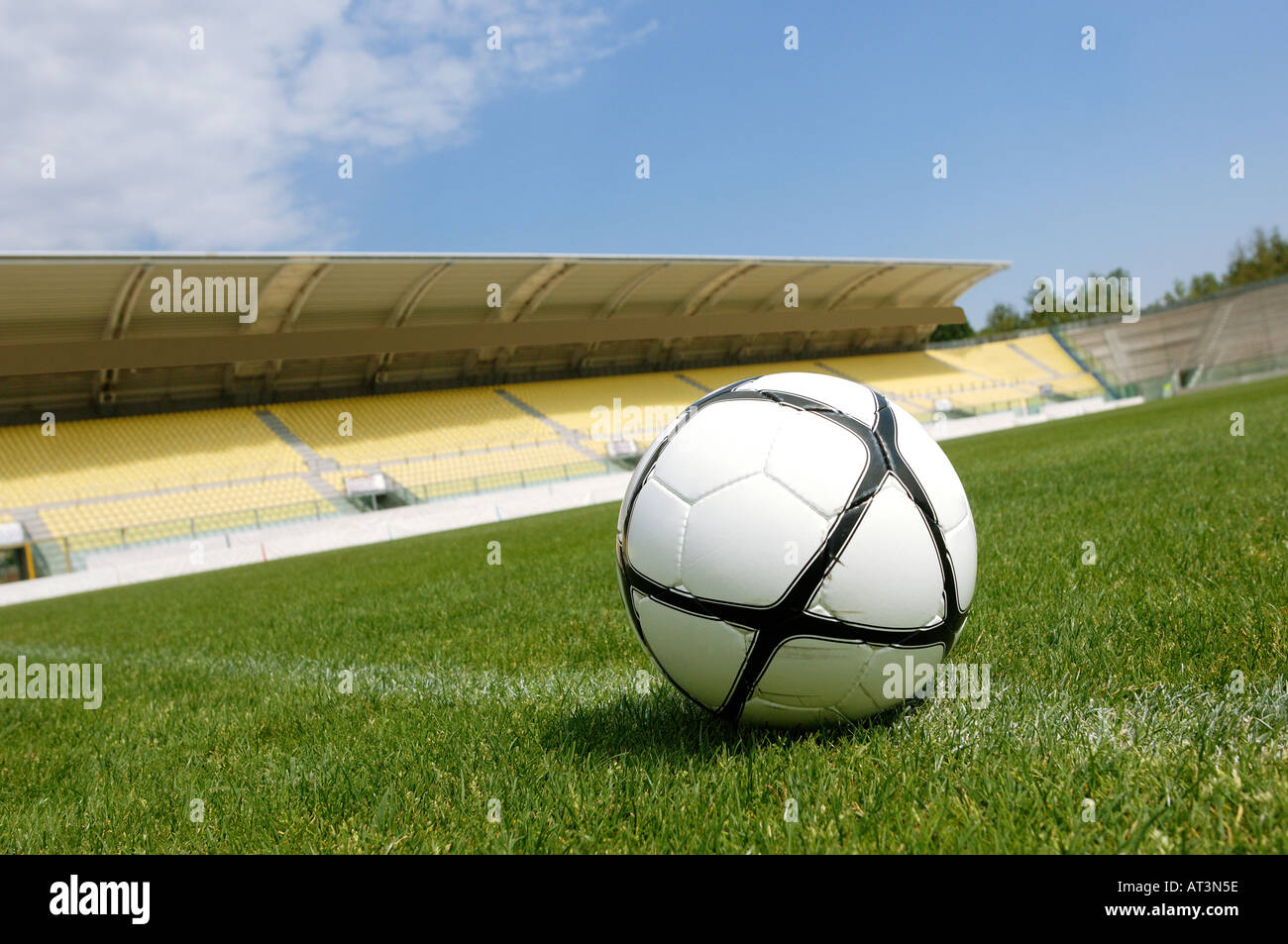 Soccer ball on edge of six yard box Stock Photo Alamy
