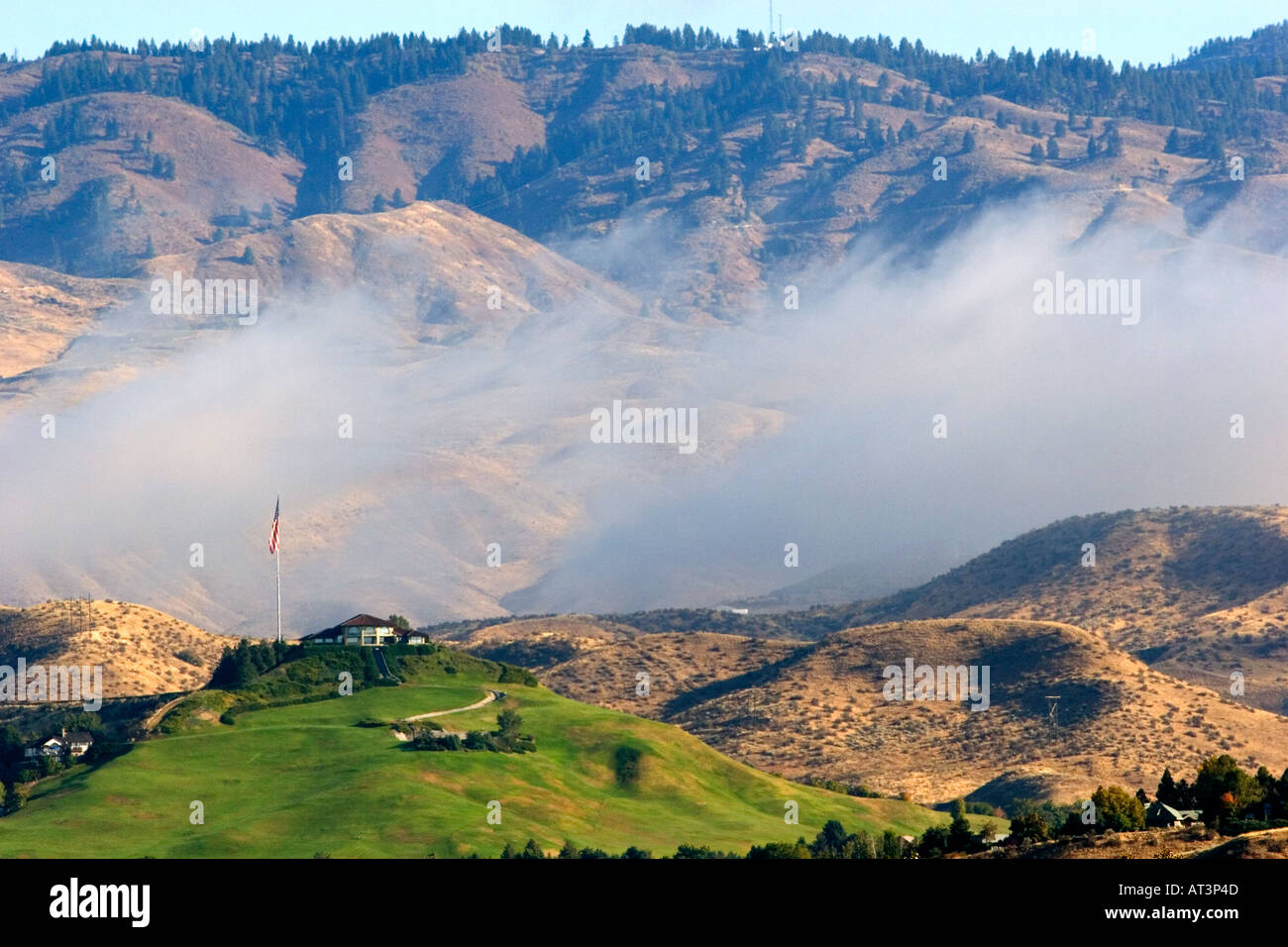 Fog lifting over the foothills and Governor's Mansion in Boise, Idaho