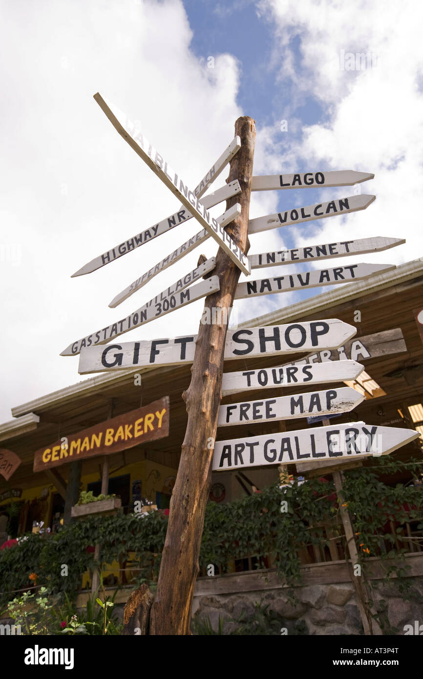Costa Rica Nuevo Arenal German Bakery signpost indicating local tourist
