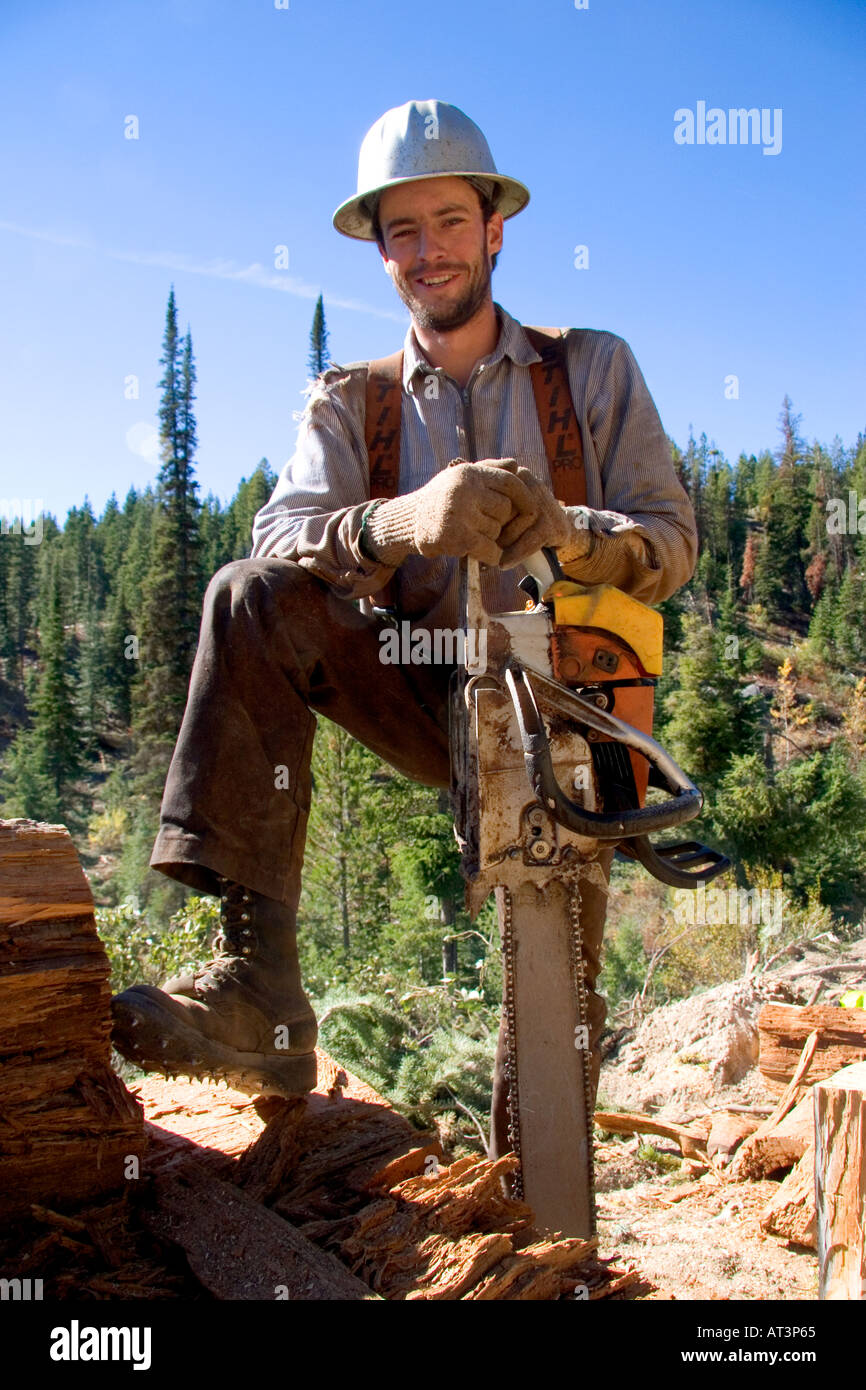 Portrait of a lumberjack at a logging operation in the Boise National
