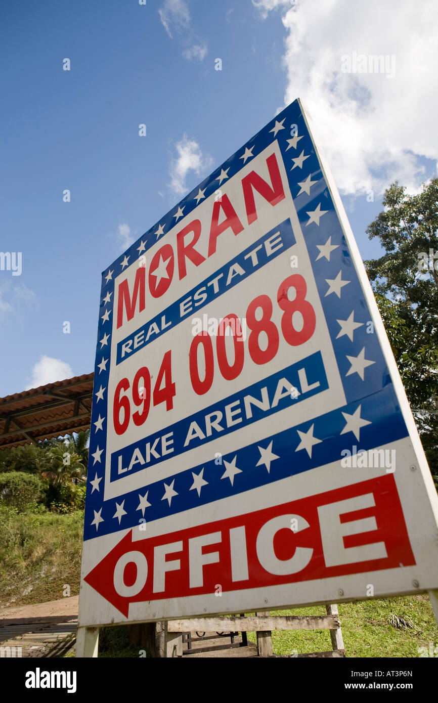 Costa Rica Laguna Arenal Real Estate agents sign outside lakeside