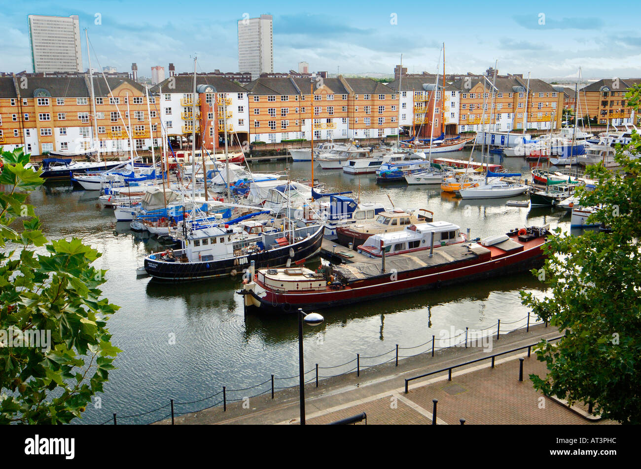 harbour with boats moored in water rope street surrey quays london