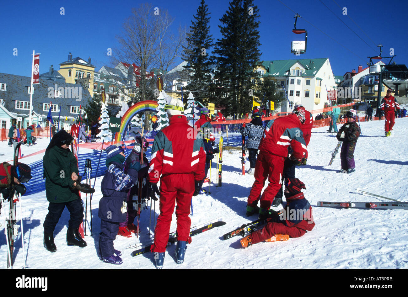 Children  enjoying a ski school at the Mont Tremblant ski resort in Quebec,Canada Stock Photo