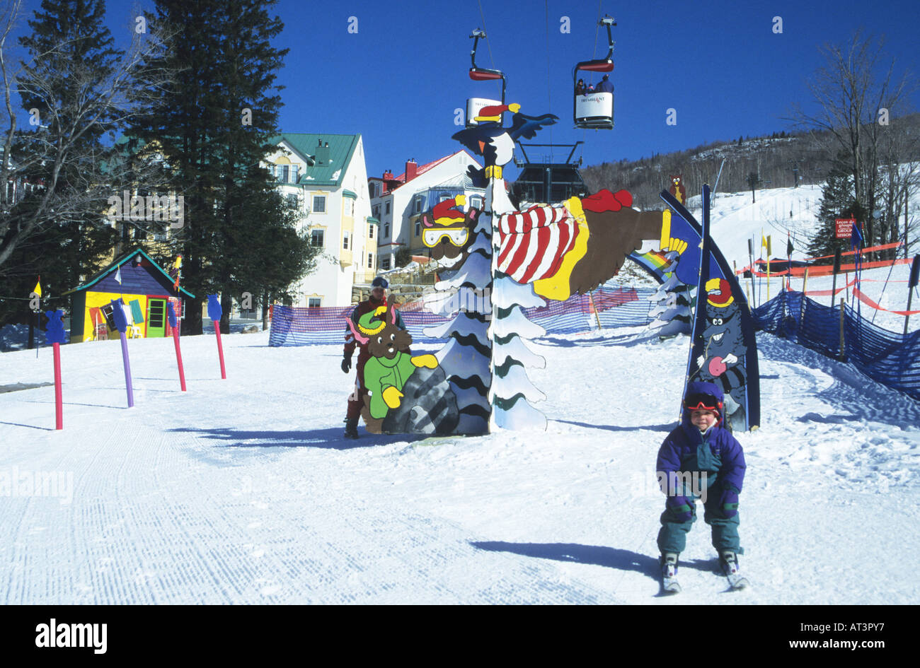 Children  enjoying a ski school at the Mont Tremblant ski resort in Quebec,Canada Stock Photo