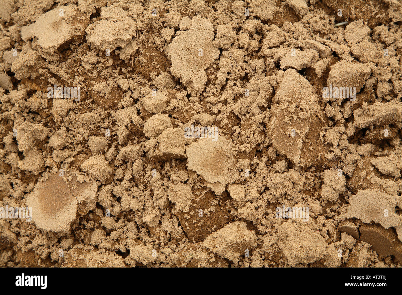 Brown sandy loam soil in smallish clumps and more uniform shaggy Stock