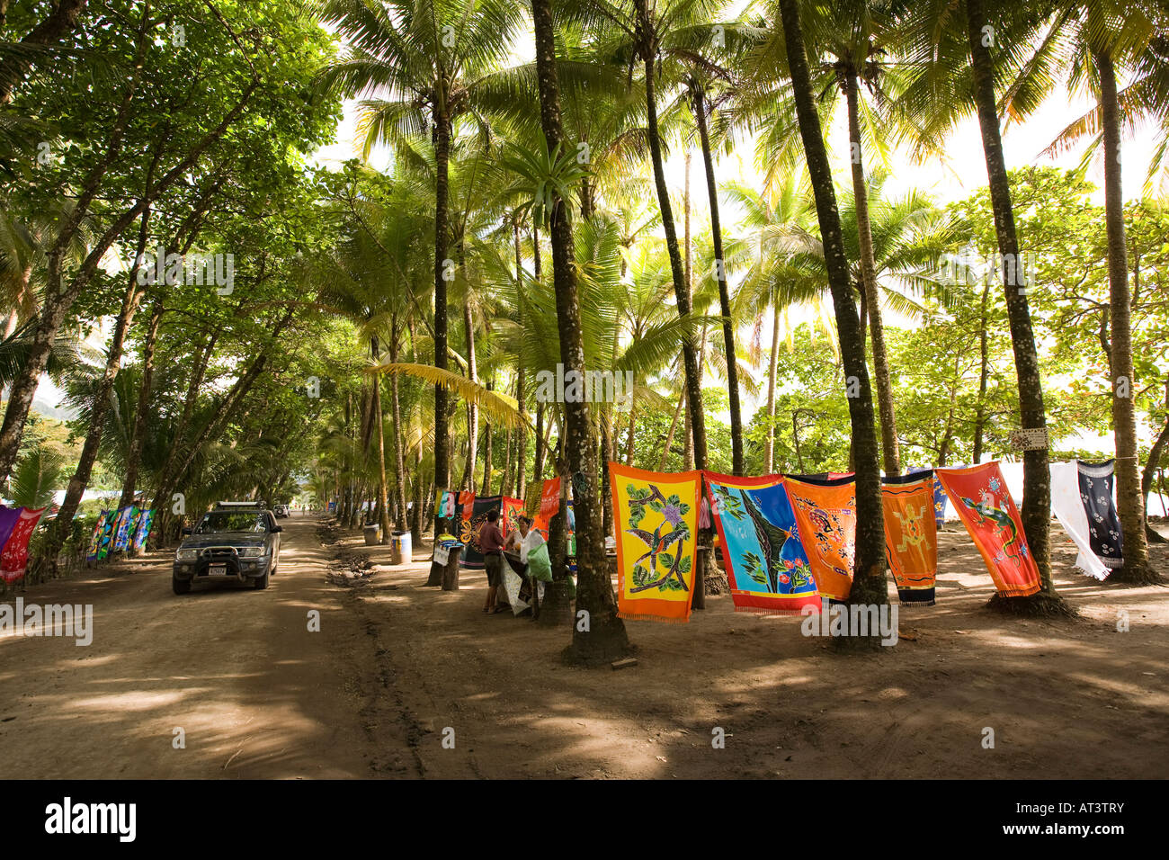Costa Rica Dominical seafront market selling souvenirs and beach textiles Stock Photo