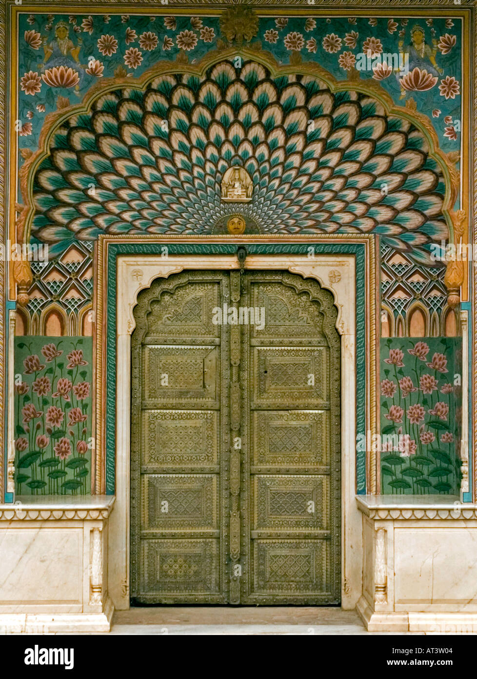 Gate or Doorway of Pritam Niwas Chowk Courtyard of the City Palace Jaipur Rajasthan India Stock