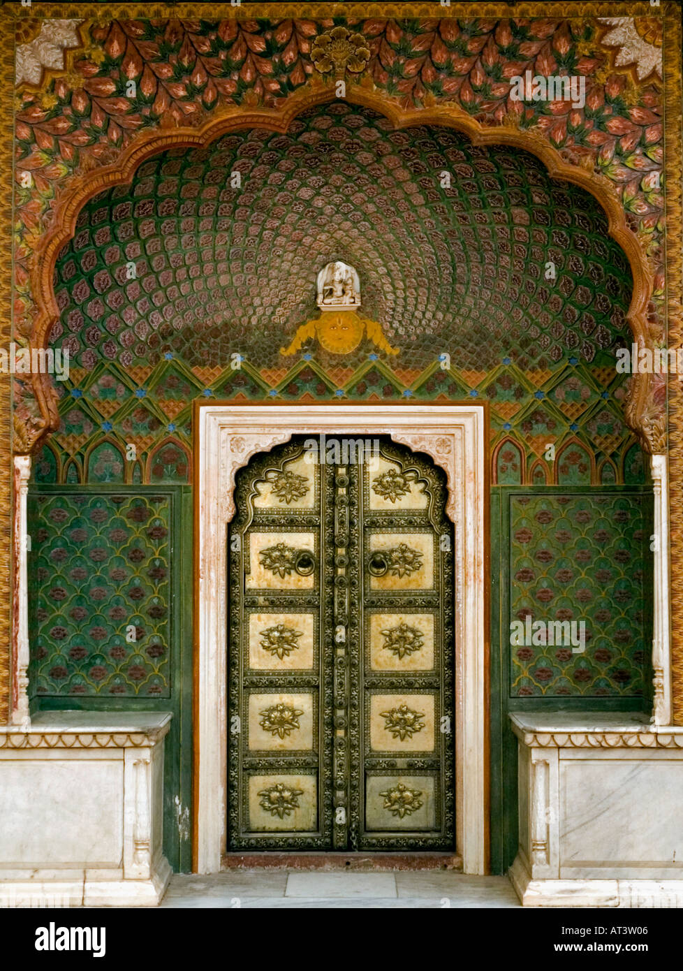 Gate or Doorway of Pritam Niwas Chowk Courtyard of the City Palace Jaipur Rajasthan India Stock