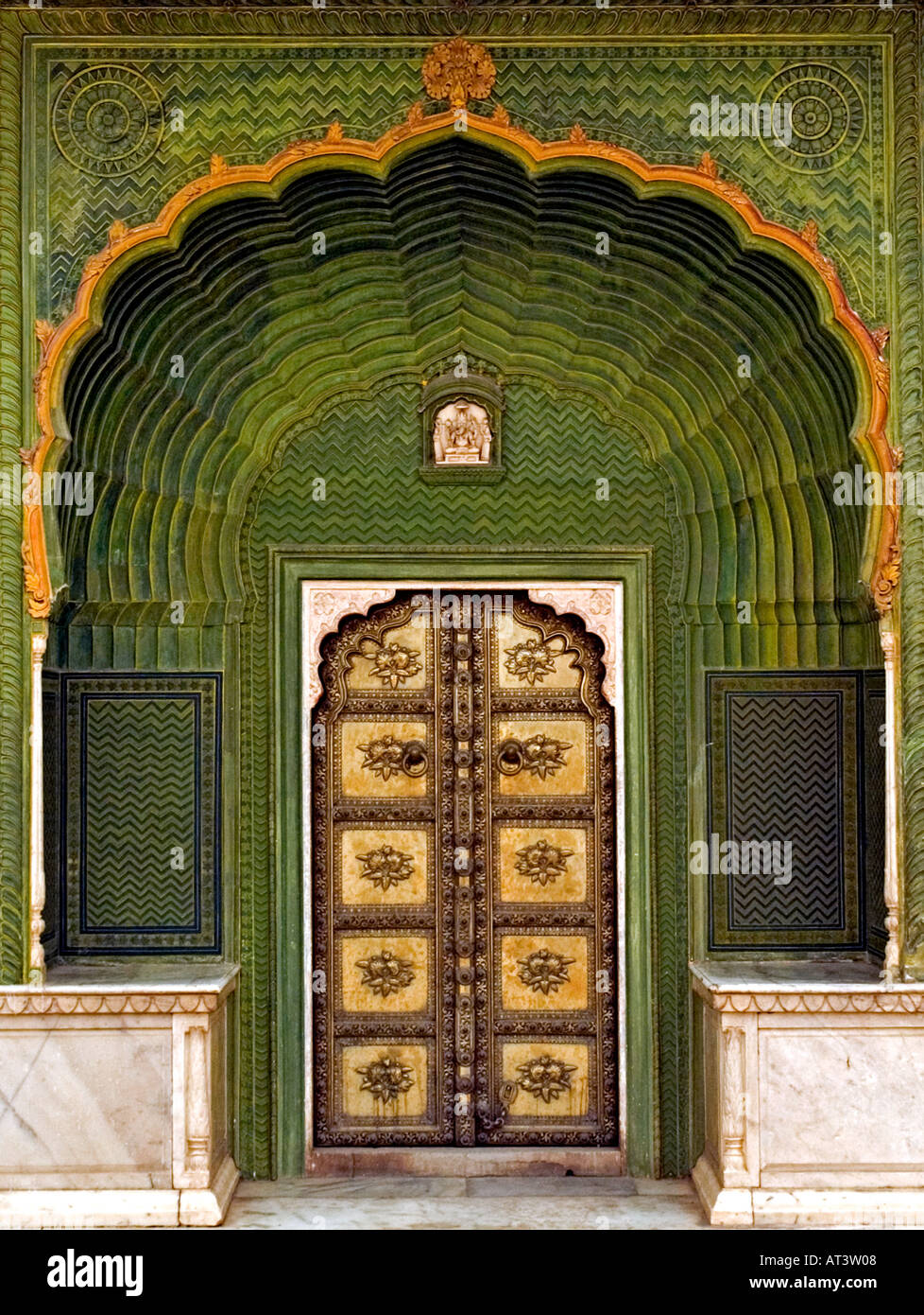 Gate or Doorway of Pritam Niwas Chowk Courtyard of the City Palace Jaipur Rajasthan India Stock