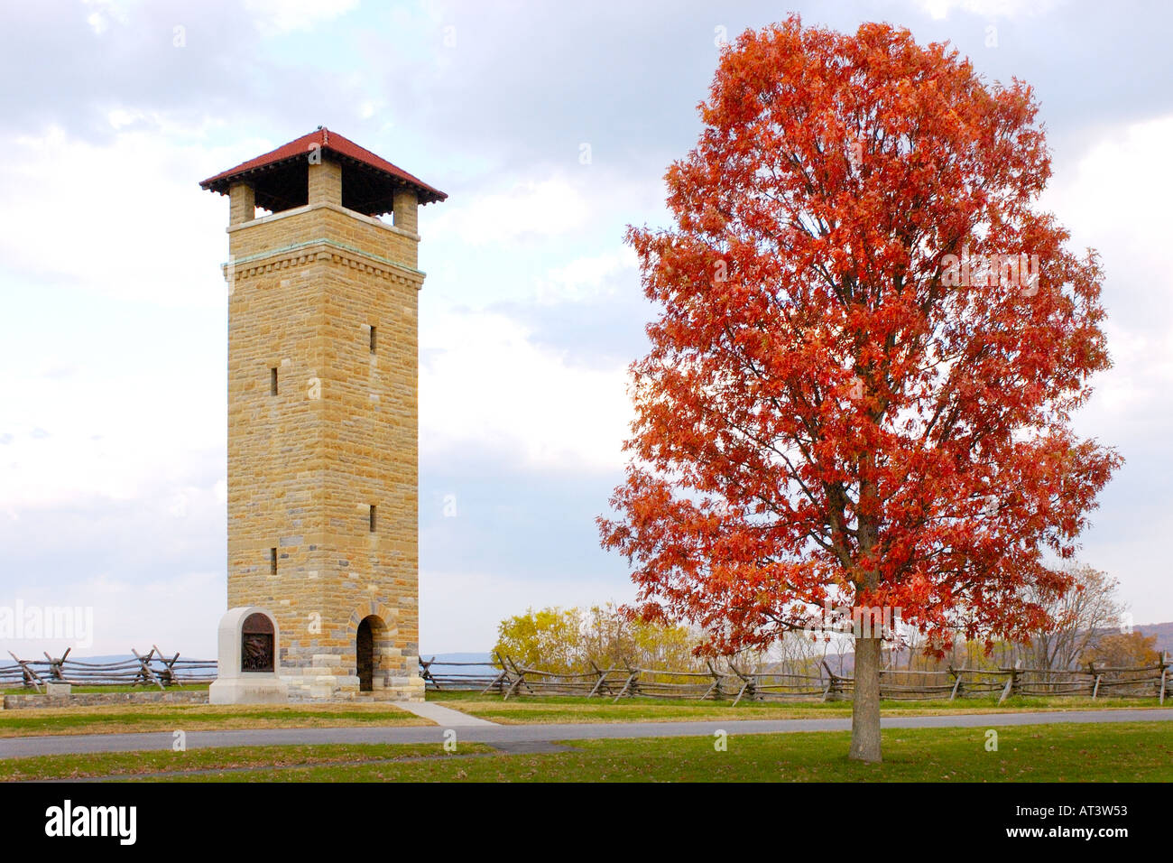 Observation tower overlooking Bloody Lane at Antietam National Battlefield Stock Photo