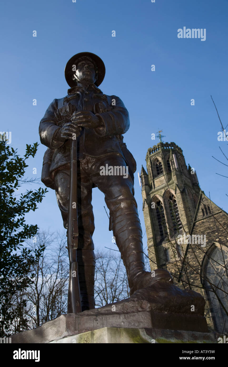 War memorial in front of St Paul's church. Heaton Moor, Stockport, Greater Manchester, United Kingdom. Stock Photo