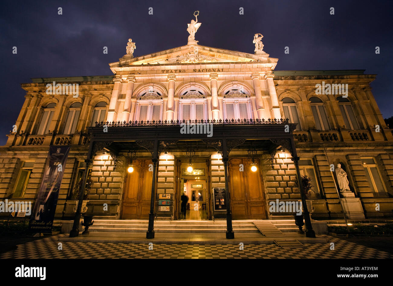 Costa Rica San Jose Plaza de la Cultura Teatro Nacional National Theatre exterior at night Stock Photo