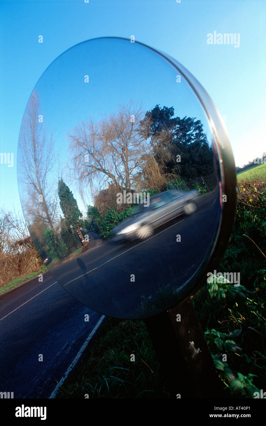 Roadside mirror with car Stock Photo Alamy