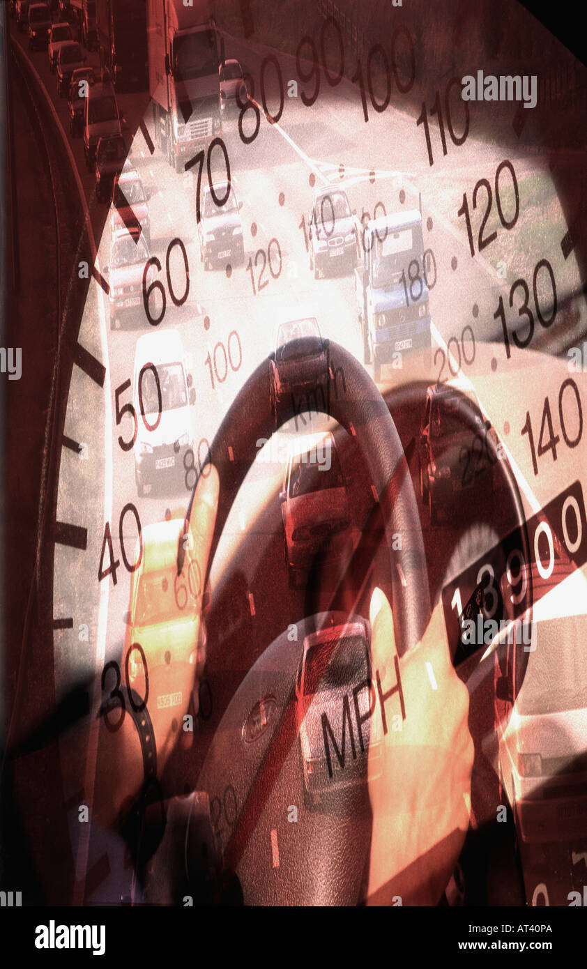 Steering wheel and speedometer montage Stock Photo - Alamy