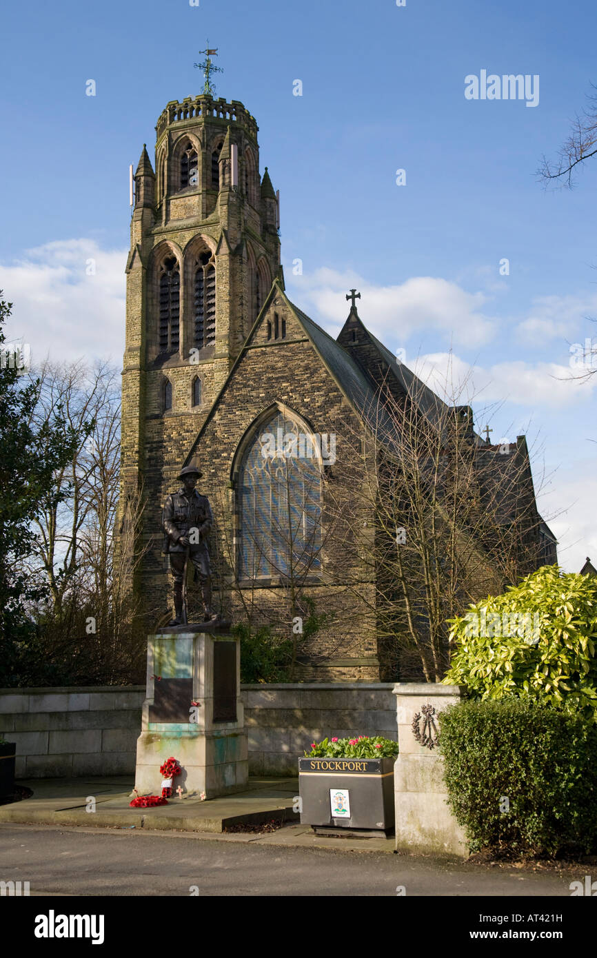 War memorial in front of St Paul's church. Heaton Moor, Stockport, Greater Manchester, United Kingdom. Stock Photo