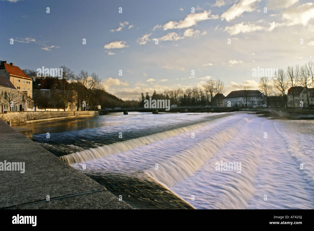 Artificial waterfall in Landsberg, Germany Stock Photo