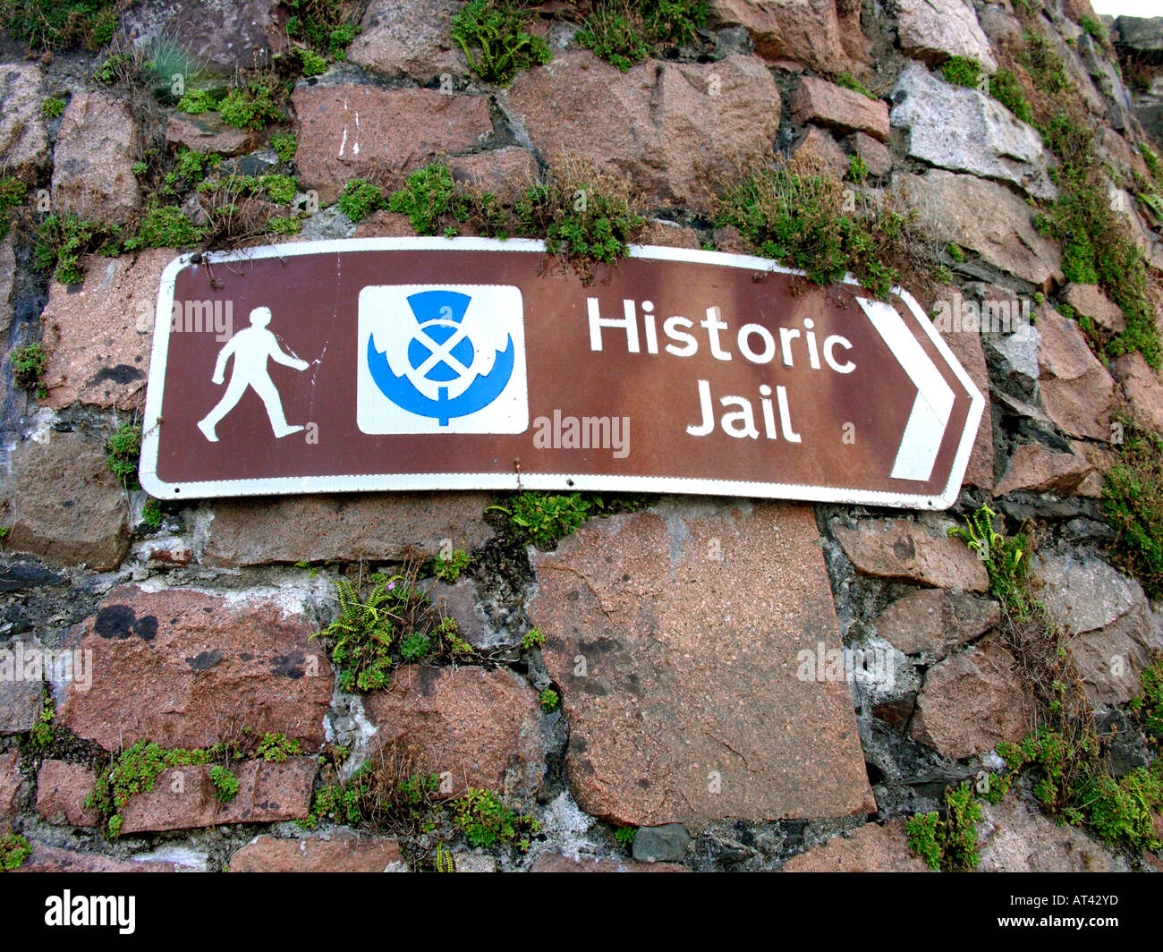 Roadsign to jail museum in Inveraray Scotland Stock Photo