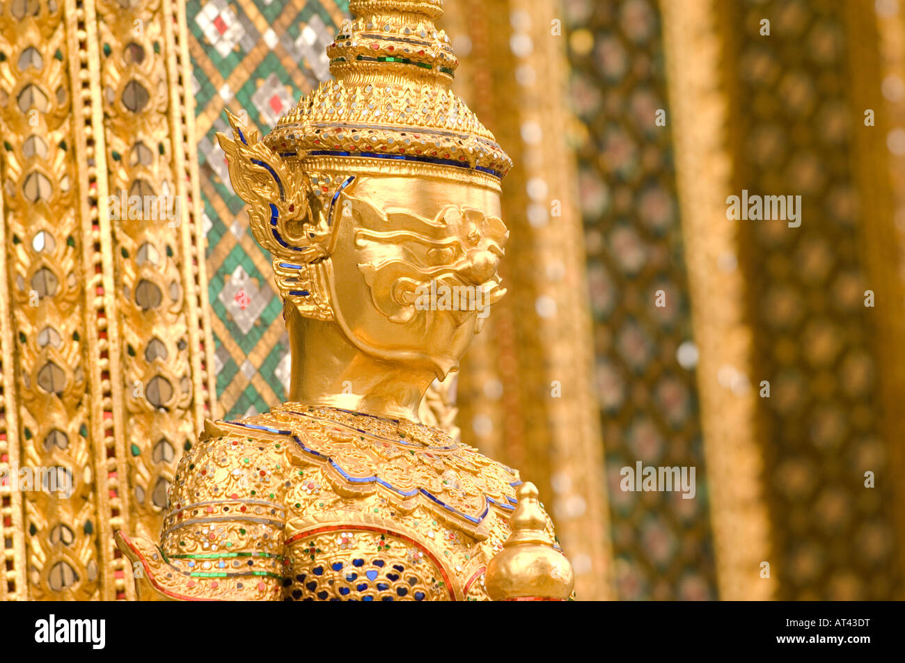 Mythical beast statue guarding the Phra Mondop library building on the grounds of the Grand Palace Bangkok Thailand Stock Photo