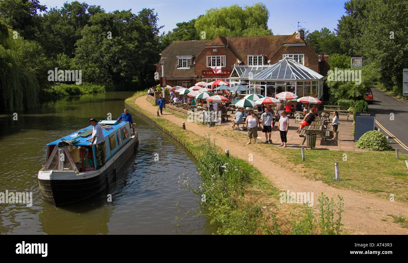 The Anchor Public House on the River Wey Navigation canal at Pyrford
