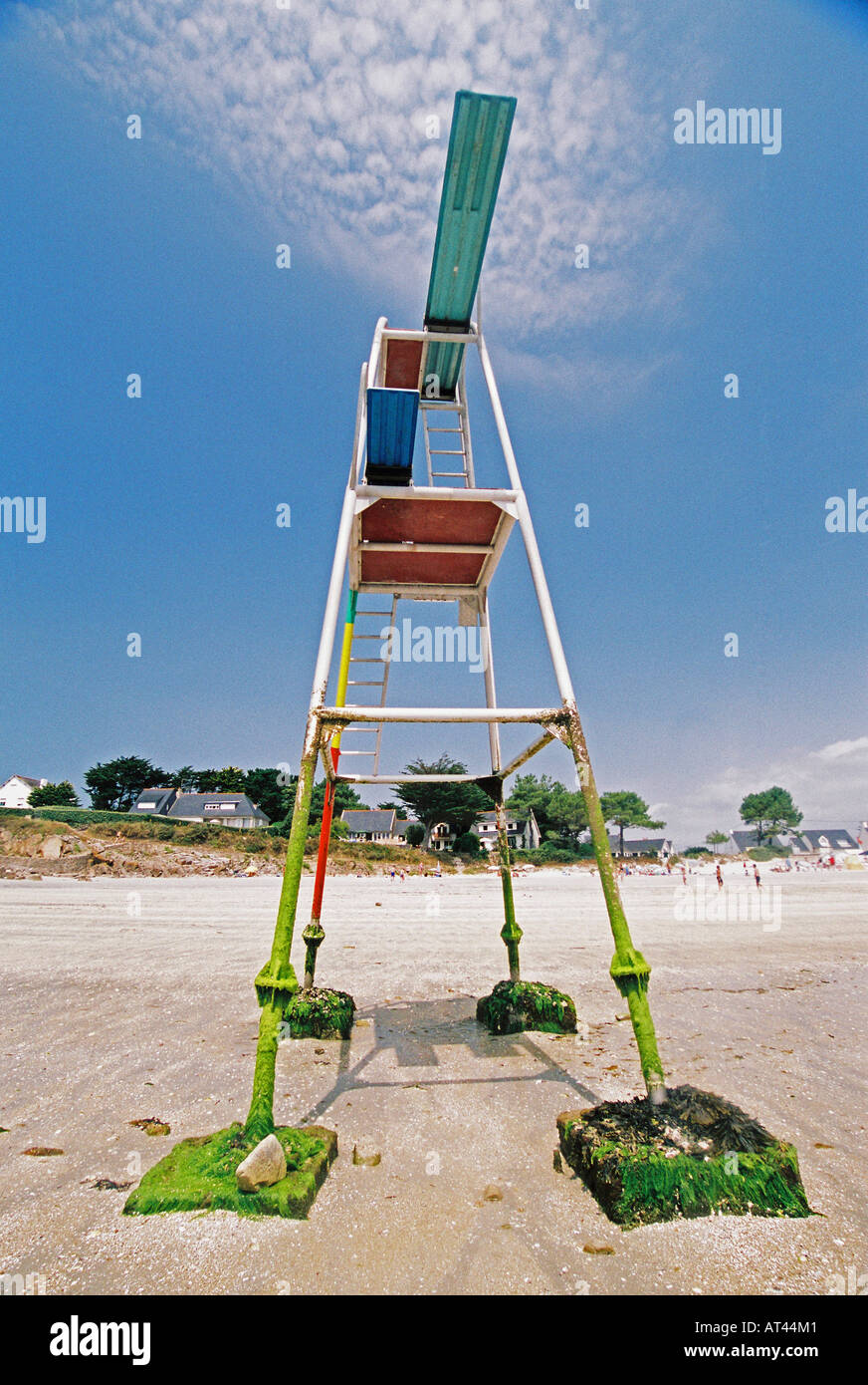 Diving board on the beach on Carnac Plage - France - Brittany Stock Photo
