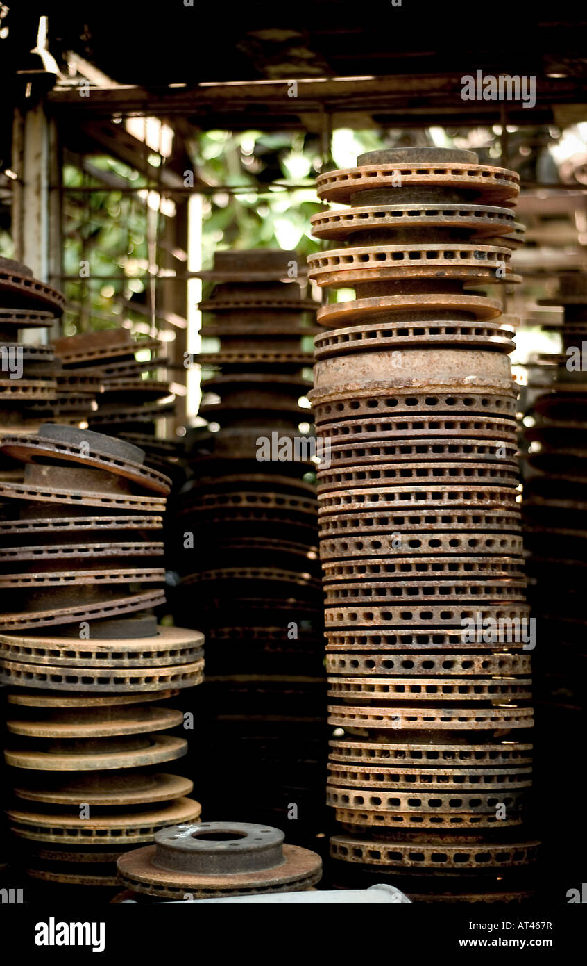 Old car engine parts discarded in a scrapyard in Dun Laoghaire Co