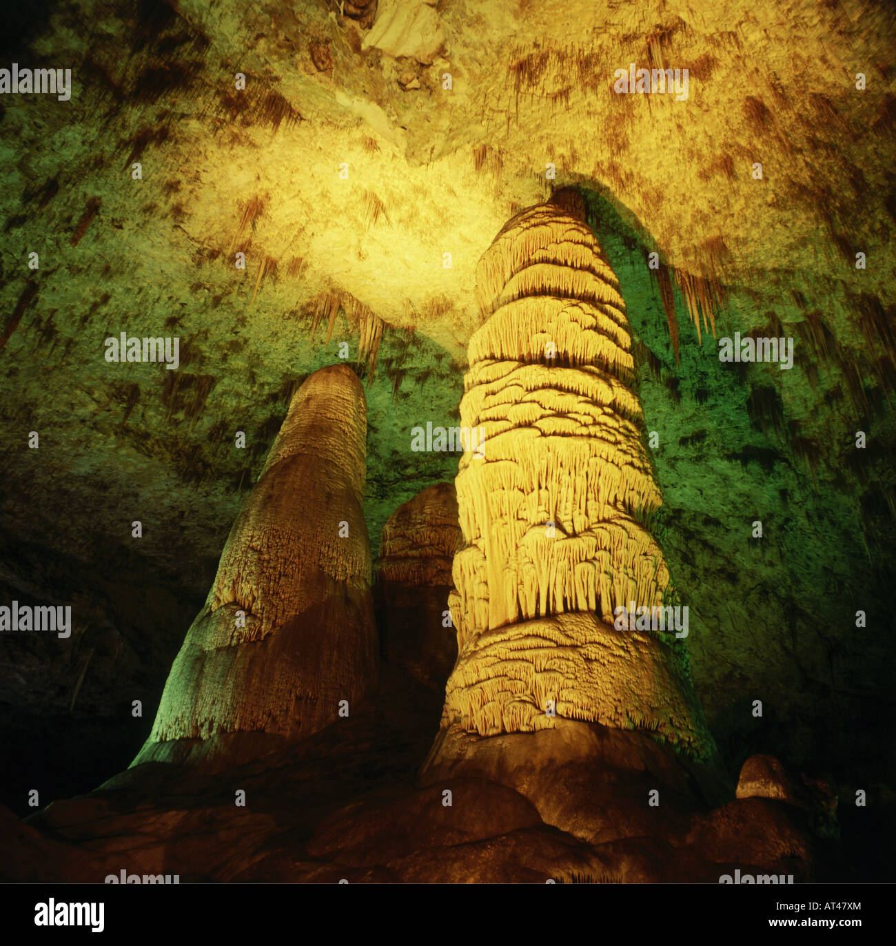 geography / travel, USA, New Mexico, Carlsbad Caverns, dripstone cave, stalactites and stalagmites, North America, UNESCO World Stock Photo