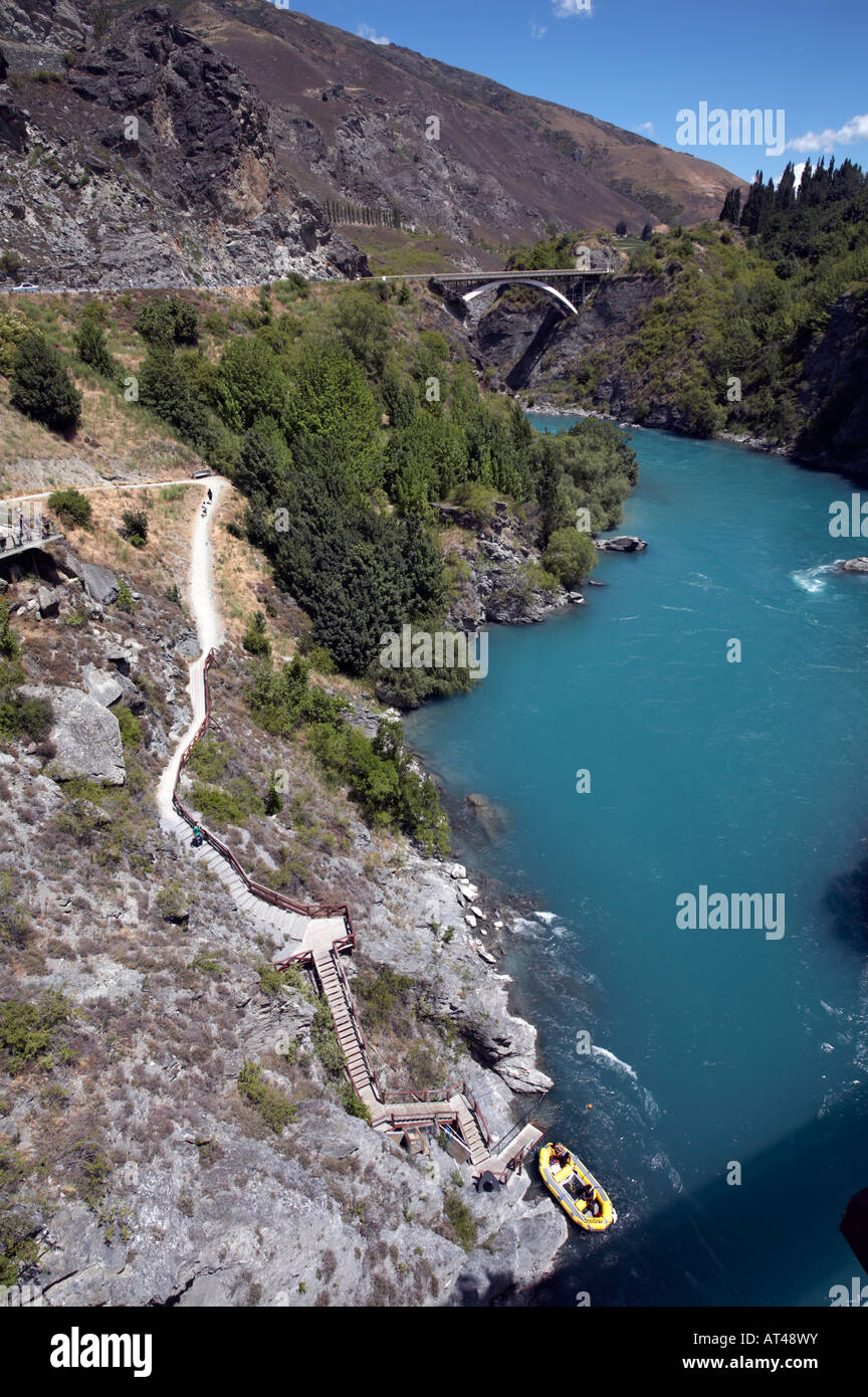 A long climb back up after Bungy jumping from the Kawarau Bridge, Queenstown, South Island, New Zealand Stock Photo