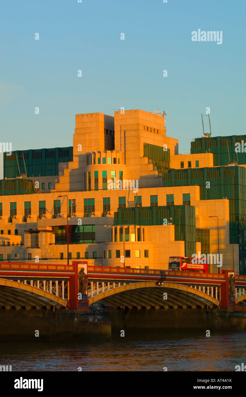 Vauxhall Bridge over River Thames and Thames House Vauxhall SW8 London