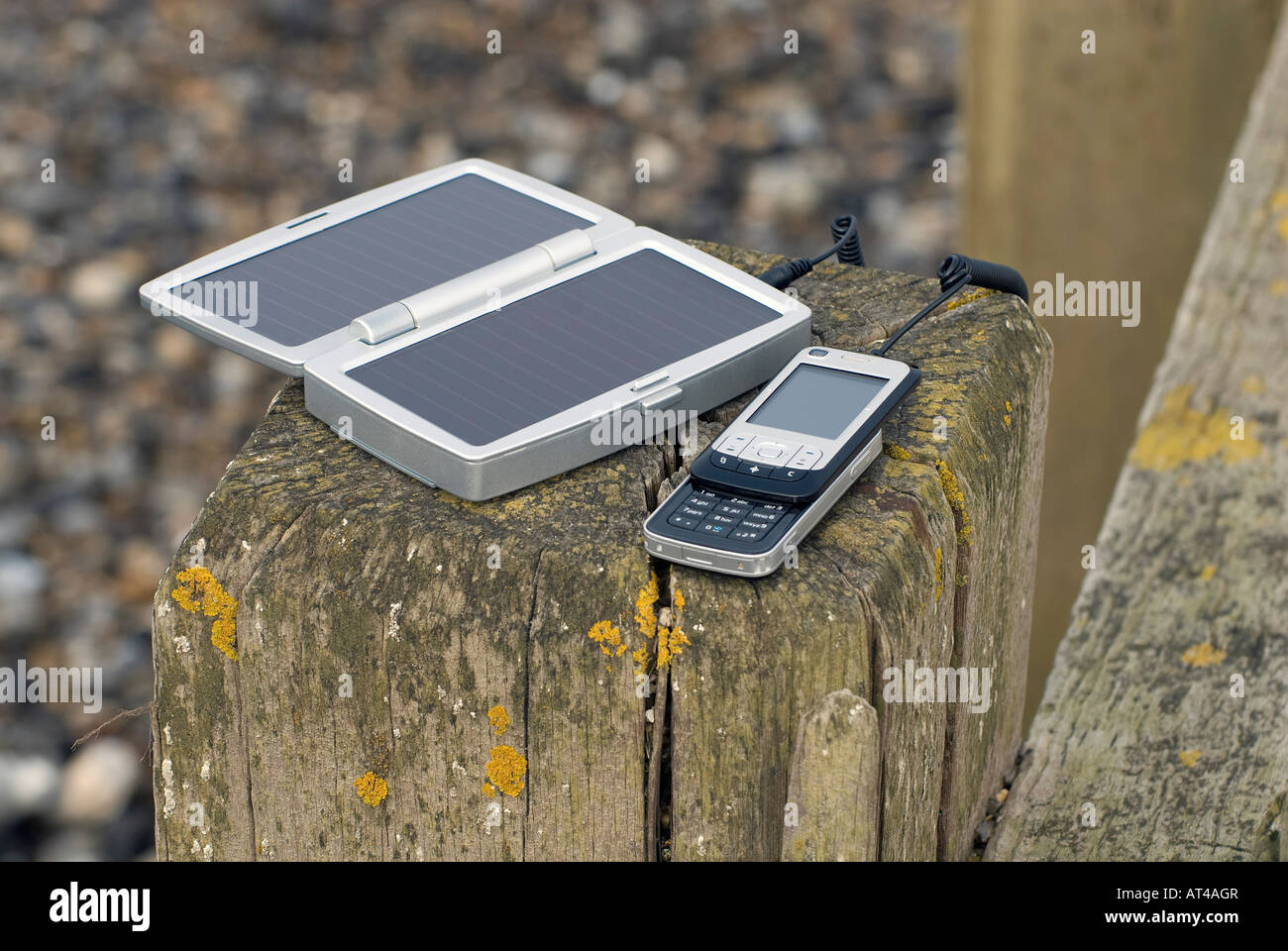 mobile phone solar powered battery charger Stock Photo