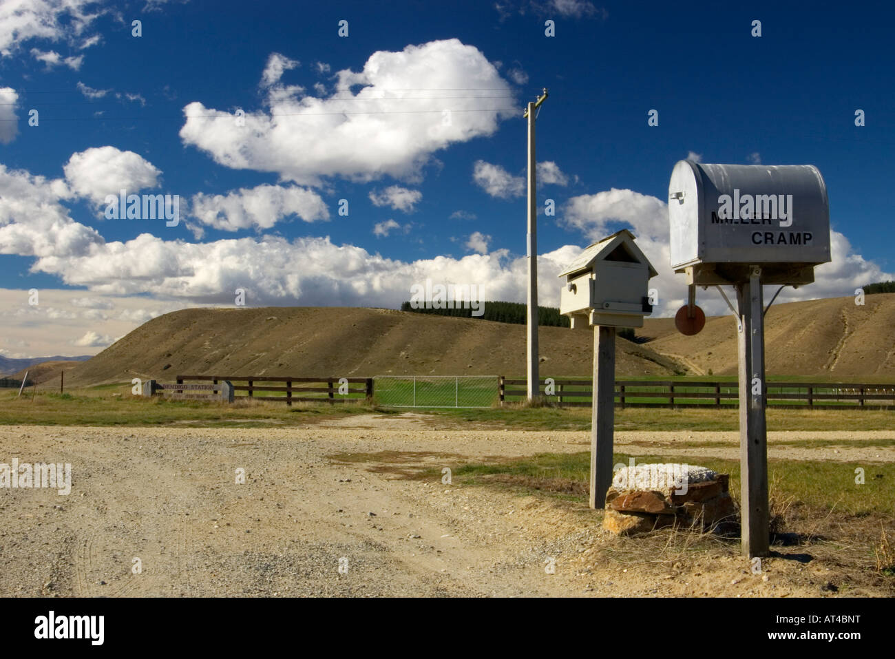 Rural letterboxes by a road deep in the Central Otago high country, New
