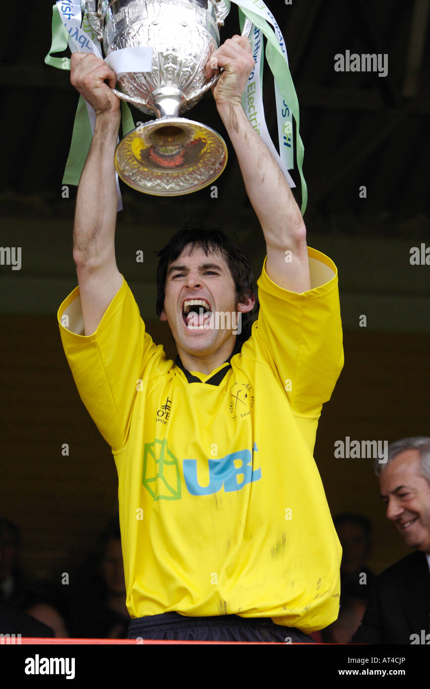 Ft William captain Neil Robertson lifts the Camanachd Cup 2007 Stock Photo