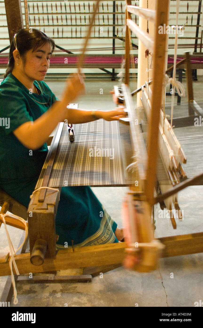Traditional silk making in the handicraft village of Bo Sang near Chaing Mai Thailand Stock Photo