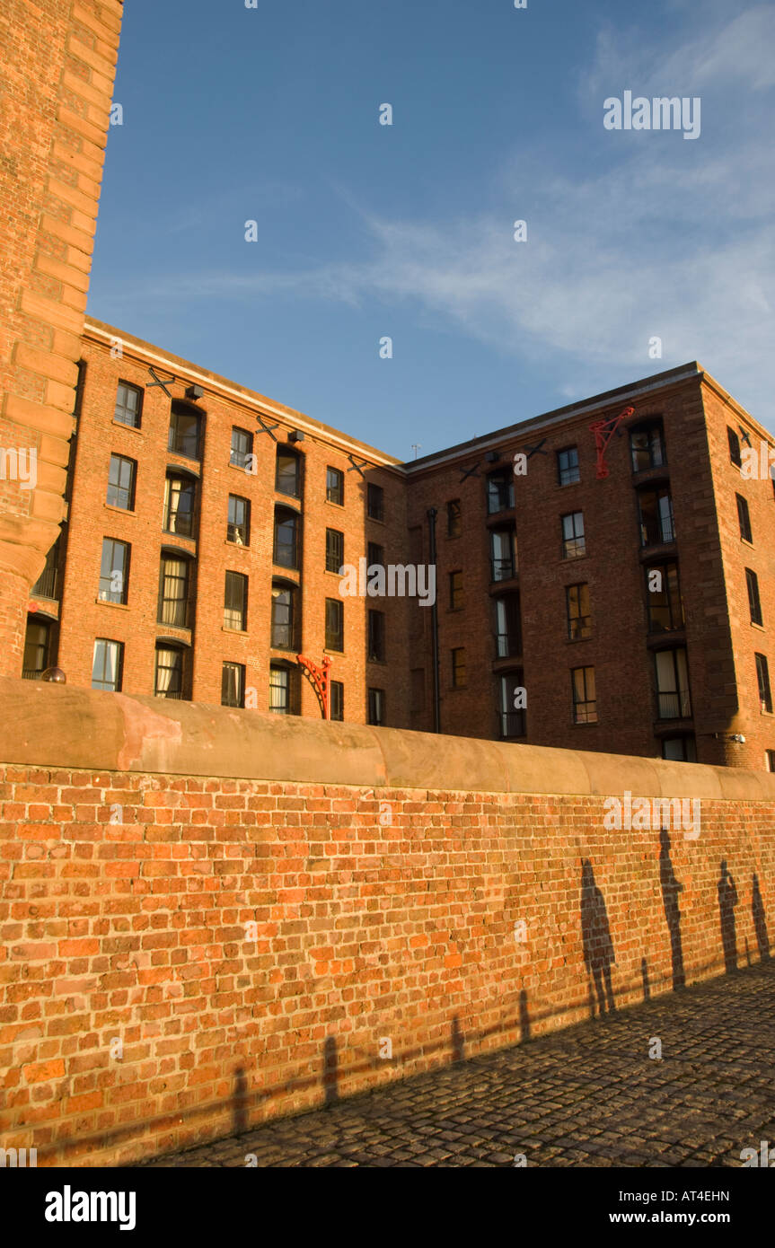the riverfront walk along the quayside by Albert Dock Liverpool UK at