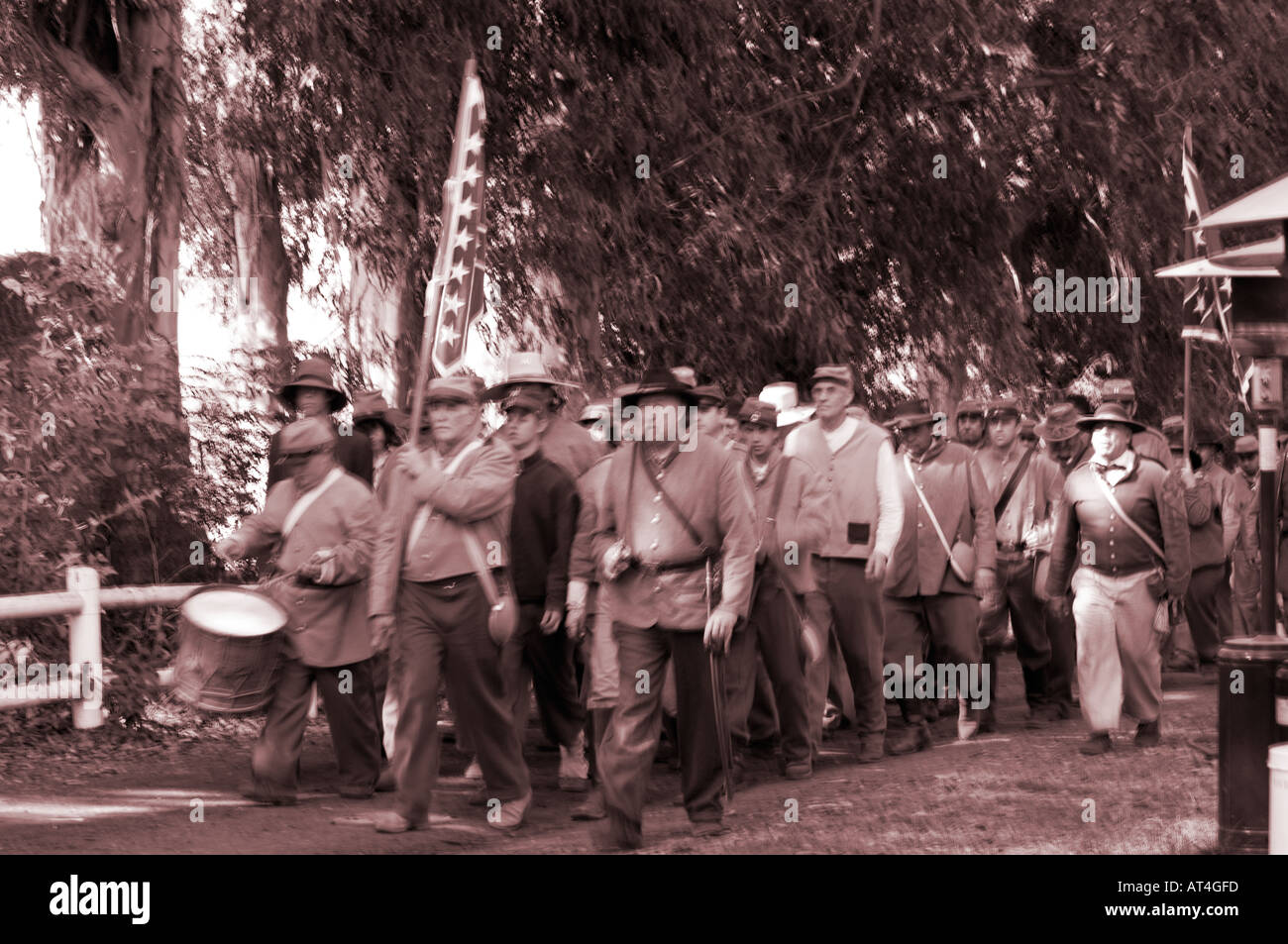 Soldiers marching to battle at Civil War Reenactment event Stock Photo ...