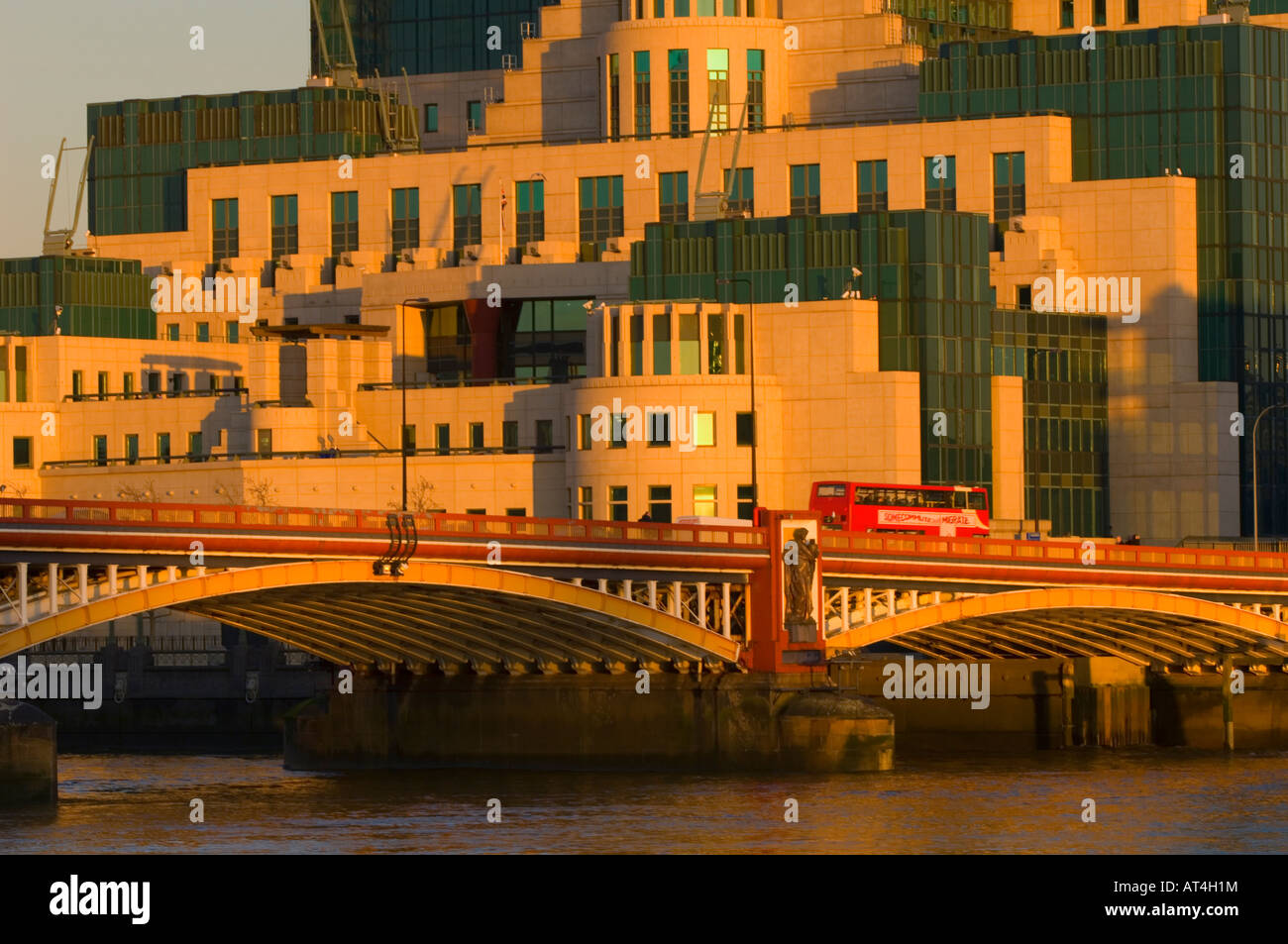 Vauxhall Bridge over River Thames and Thames House Vauxhall SW8 London