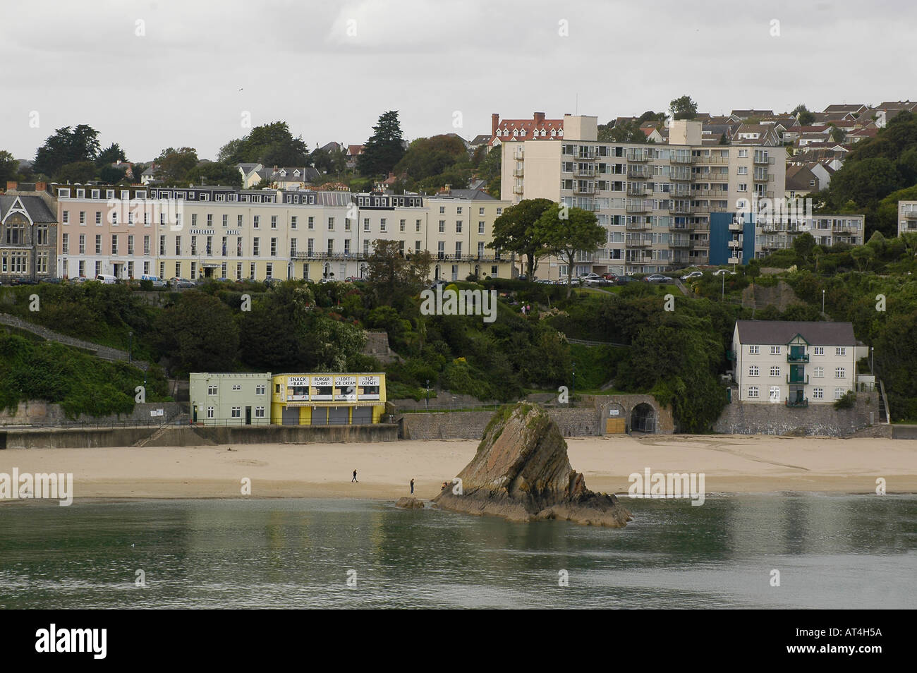Beach and Housing on Seafront Tenby Pembrokeshire West Wales Stock Photo